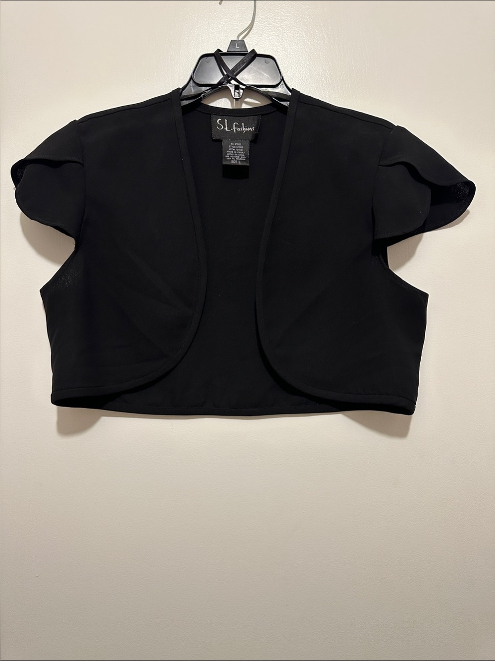 SL Fashions Black Cropped Bolero with Flutter Sleeves